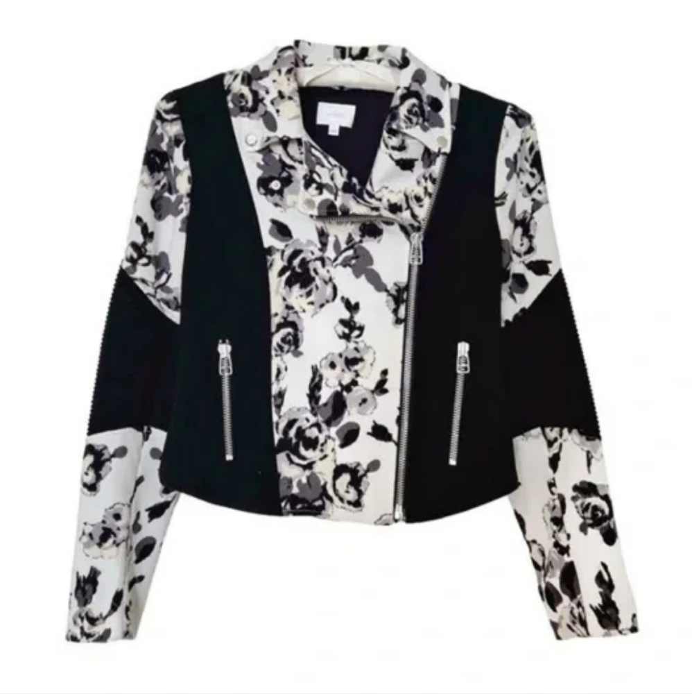 Aritzia Wilfred Monochrome Floral Moto Jacket